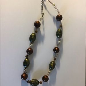 Brown, Green, Gold Beaded Necklace